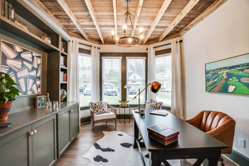 man cave room with cowhide rug