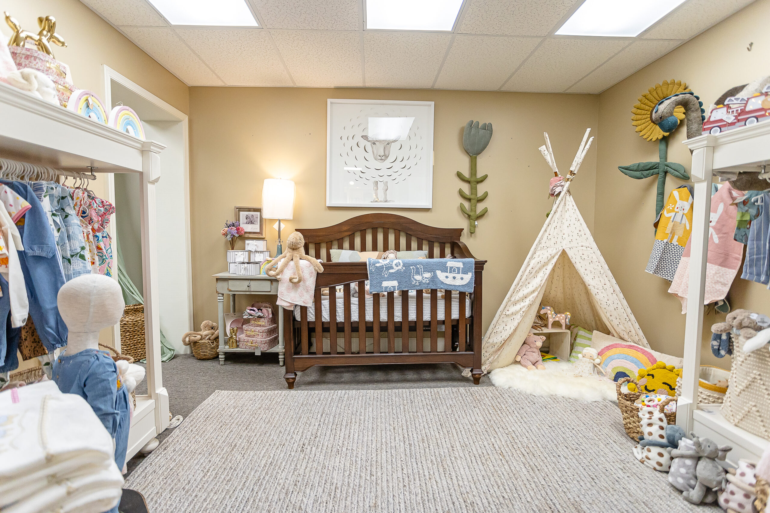Children's bedroom, Green Front gift section, children's nursery, child's crib