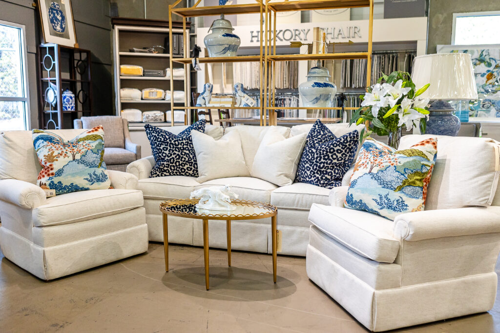 creme sofa, creme chairs, accent pillows, traditional furniture from Green Front Furniture