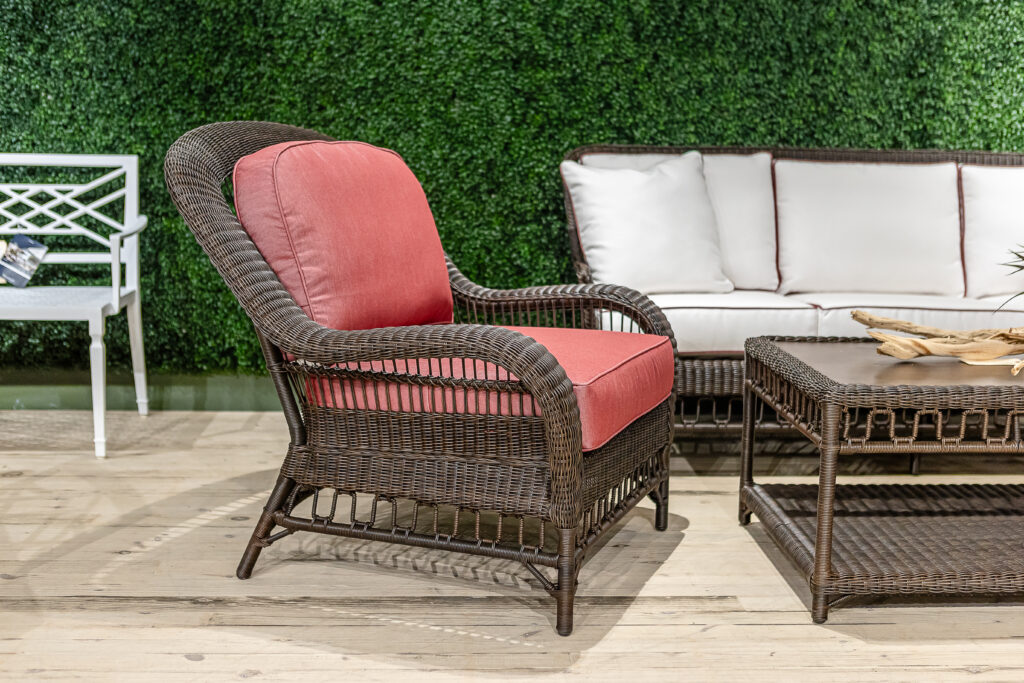 Alexa Hampton for Woodard: San Michele Collection outdoor furniture set, outdoor chair and sofa